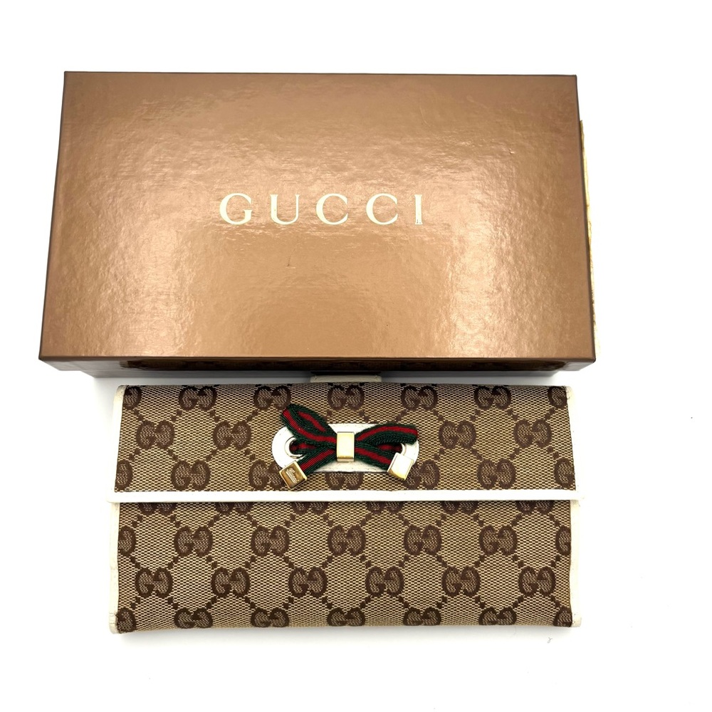 Gucci‎ GG Monogram Wallet with Cherryline Bow